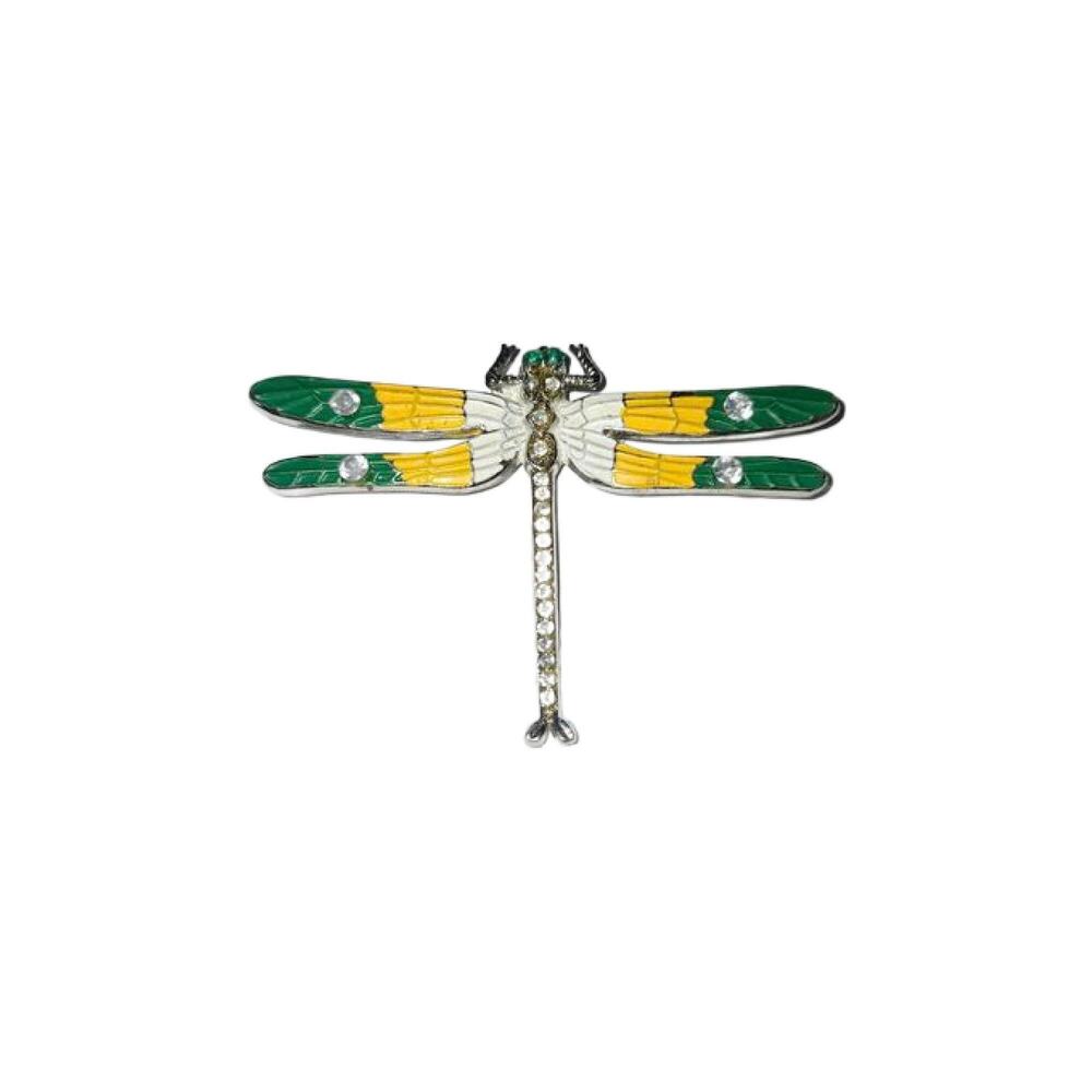 Vintage Enamel & Crystal Dragonfly Brooch 3.5" Wide